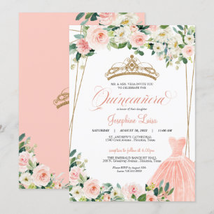 Blush Pink & White Floral Quinceañera Celebration  Invitation