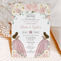 Blush Pink White Floral Twin Girls Quinceañera XV