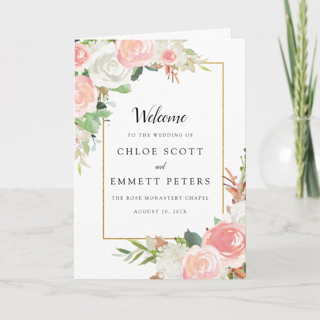 Blush Pink White Floral Wedding Booklet Program (Front)