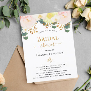 Blush pink white floral yellow bridal shower postcard