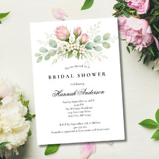 Blush Pink White Florals Elegant Bridal Shower Invitation