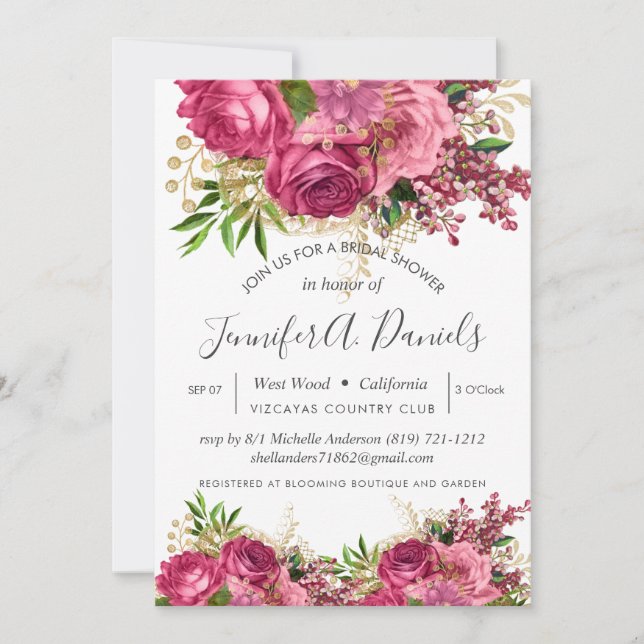 Blush Pink White Flower Roses Bridal Shower Invitation (Front)