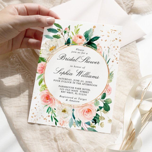Blush Pink & White Flowers Bridal Shower Invitation (Creator Uploaded)