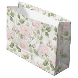 Blush Pink White Flowers Bridal Shower Large Gift Bag