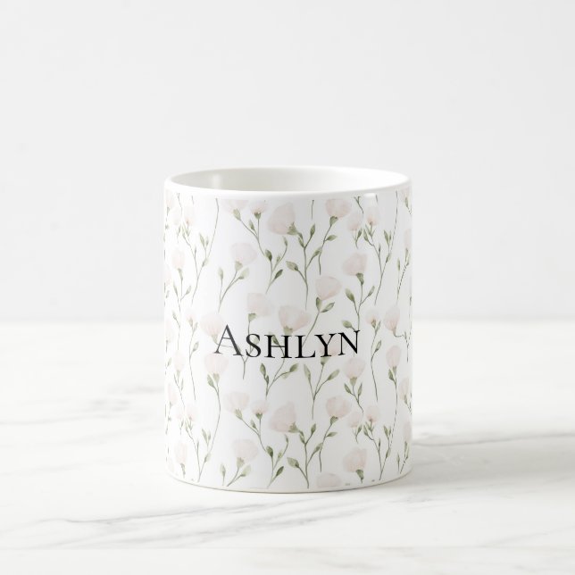 Blush Pink White Flowers Coffee Mug (Center)