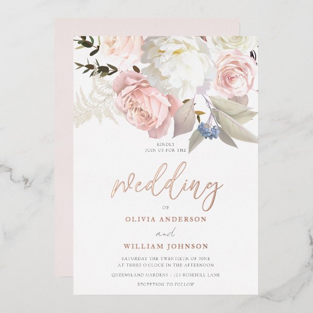 Blush Pink & White Flowers Rose Gold Wedding (Front/Back)