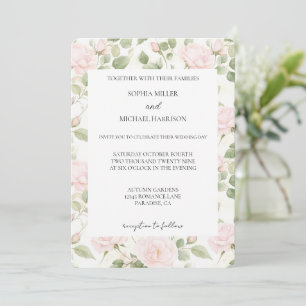 Blush Pink White Flowers Wedding Invitation