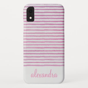 Blush Pink - White Girly Watercolor Stripes iPhone XR Case