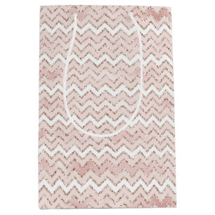Blush Pink White Glam Glitter Zig Zag    Medium Gift Bag