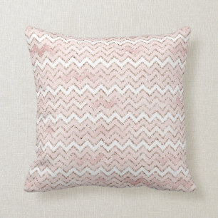 Blush Pink White Glam Glitter Zig Zag      Throw Pillow