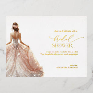 Blush Pink White Glam Gown Bridal Shower  Foil Invitation Postcard