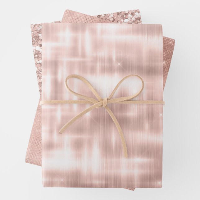 Blush Pink White Glam Wrapping Paper Sheet (In situ)