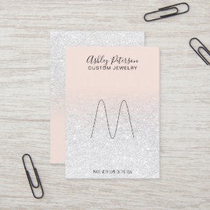 Blush pink white glitter jewellery ring display business card