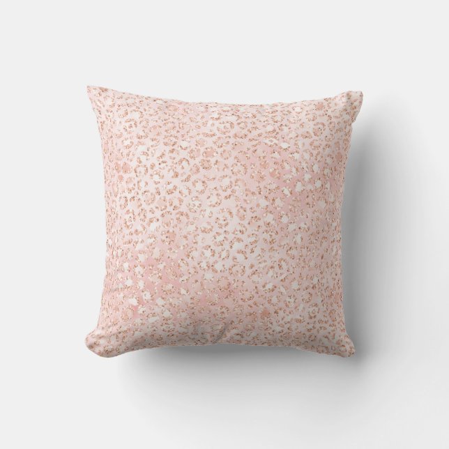 Blush Pink White Glitter Leopard Print    Throw Pillow (Front)