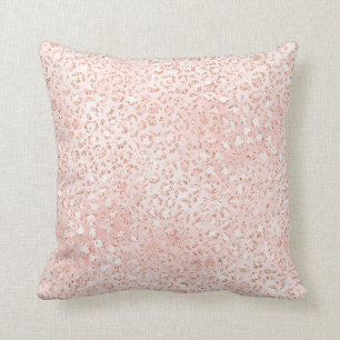Blush Pink White Glitter Leopard Print    Throw Pillow