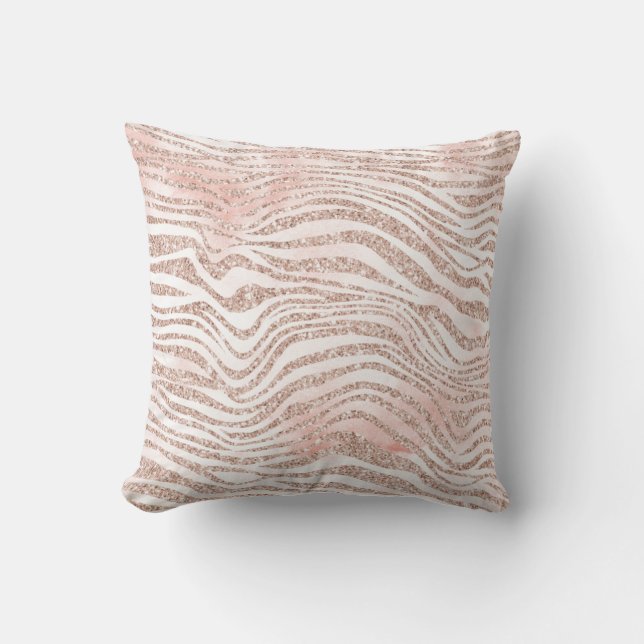 Blush Pink White Glitter Zebra Gold Confetti      Throw Pillow (Front)
