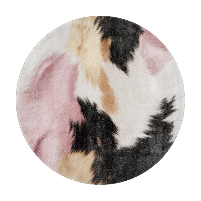 Blush Pink White Gold Black Cowhide Animal Cutting Board (Front)