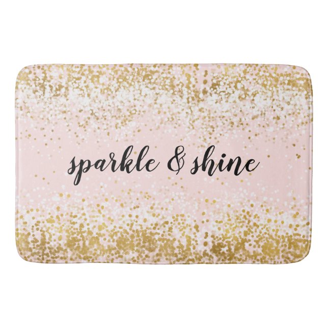 Blush Pink White Gold Confetti Sparkle Bath Mat (Front)