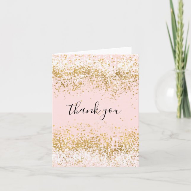 Blush Pink White Gold Confetti Sparkle Thank you (Front)