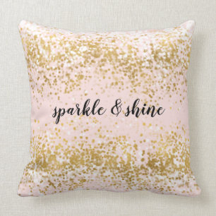 Blush Pink White Gold Confetti Sparkle Throw Pillow