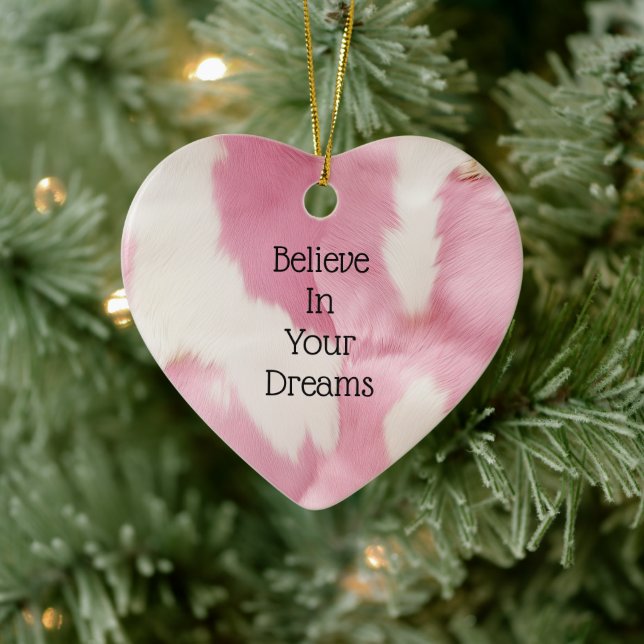 Blush Pink White Gold Cowhide Animal Ceramic Ornament (Tree)