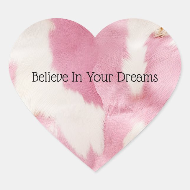 Blush Pink White Gold Cowhide Animal Heart Sticker (Front)