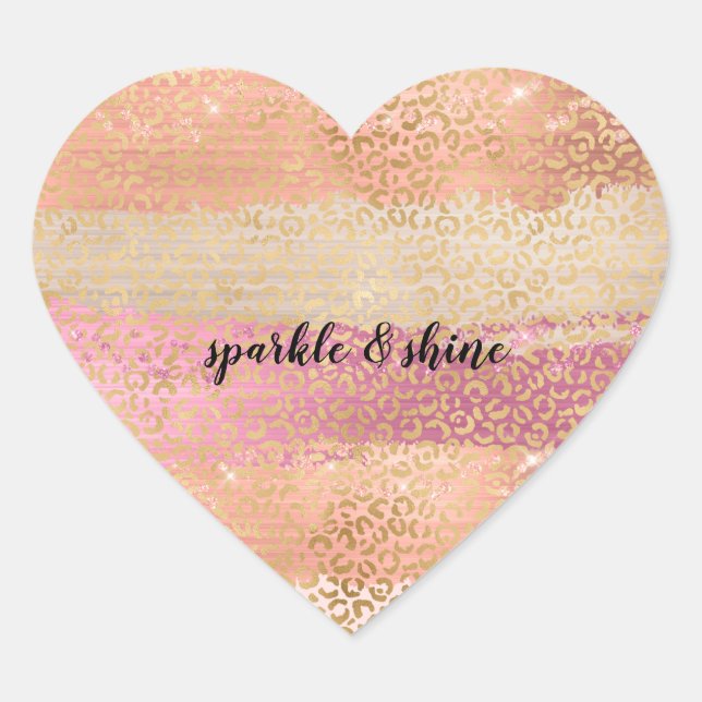 Blush Pink White Gold Girly Glam Leopard Print Heart Sticker (Front)