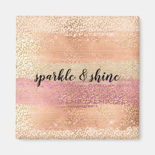 Blush Pink White Gold Girly Glam Leopard Print Magnet