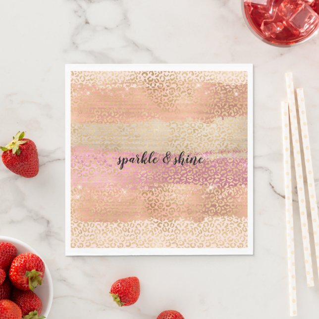 Blush Pink White Gold Girly Glam Leopard Print Napkin (Insitu)