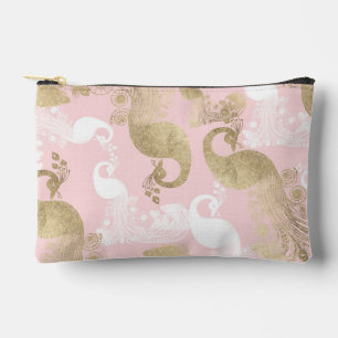 Blush pink white gold royal peacock bird accessory pouch