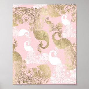 Blush pink white gold royal peacock bird poster