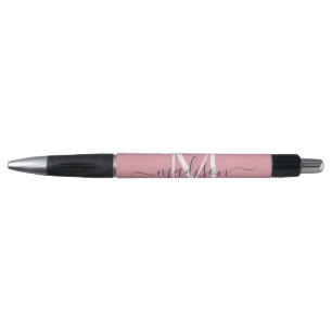 Blush Pink White Grey Monogram Script Name Stylish Pen