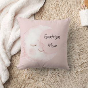 Blush Pink White Happy Goodnight Moon Throw Pillow