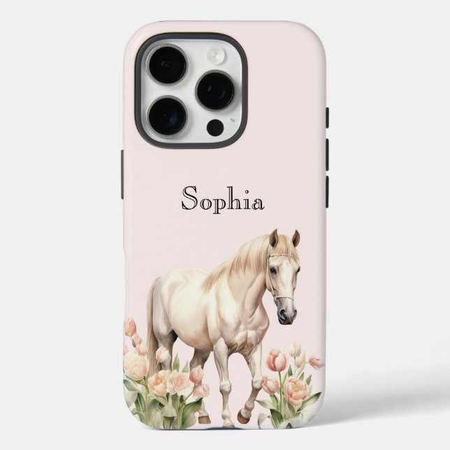 Blush Pink White Horse Tulips   Case-Mate iPhone Case (Back)