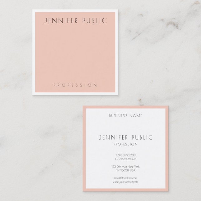 Blush Pink White Modern Elegant Professional Square Business Card (Front/Back)