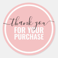 Blush pink white modern thank you script packaging