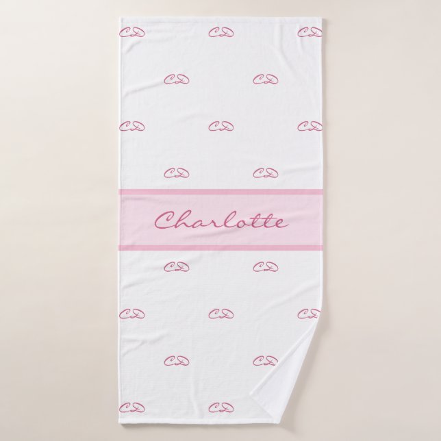 Blush pink white monogram initials pattern name bath towel set (Bath Towel)