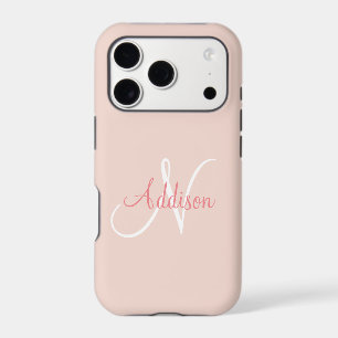 Blush Pink White Monogram Personalized Elegant
