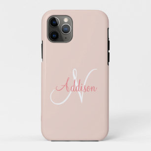Blush Pink White Monogram Personalized Elegant iPhone 11 Pro Case