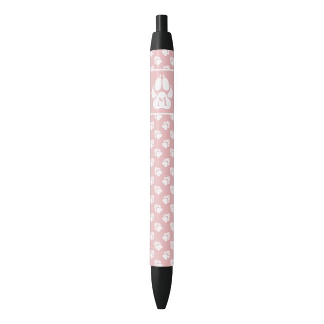 Blush Pink & White Paws With Custom Monogram Black Ink Pen (Front Vertical)