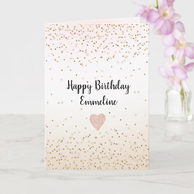 Blush Pink White Peach Ombre Gold Confetti       Card (Orchid)