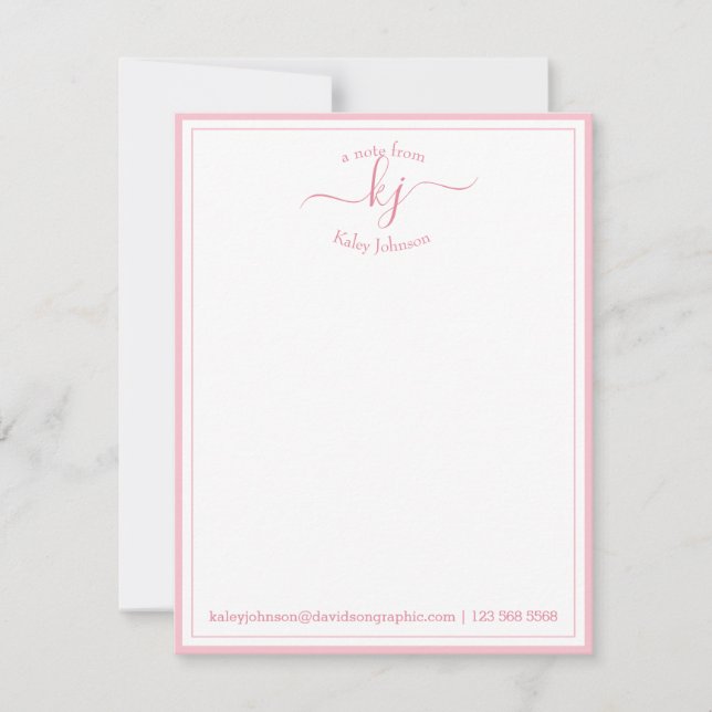 Blush Pink White Personalized From The Desk Of Thank You Card (Front)