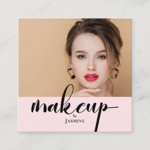 Blush Pink White Photo MUA QR Code Socials Square Business Card