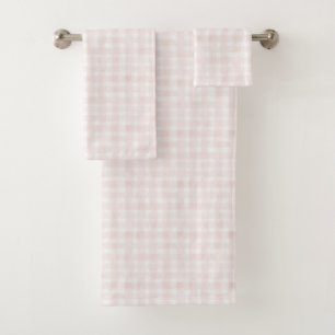 Blush Pink White Plaid Stripes Bridal Shower Bath Towel Set