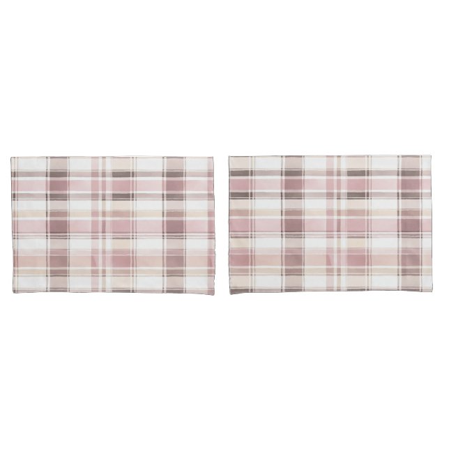 Blush pink white plaid stripes pillowcase (Front-Set)