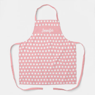 Blush Pink White Polka Dot Pattern Personalized Apron
