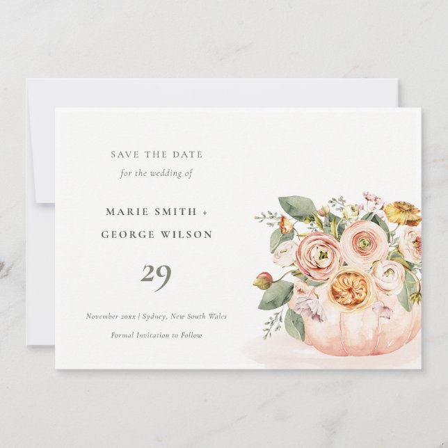 Blush Pink White Pumpkin Floral Save The Date Card (Front)