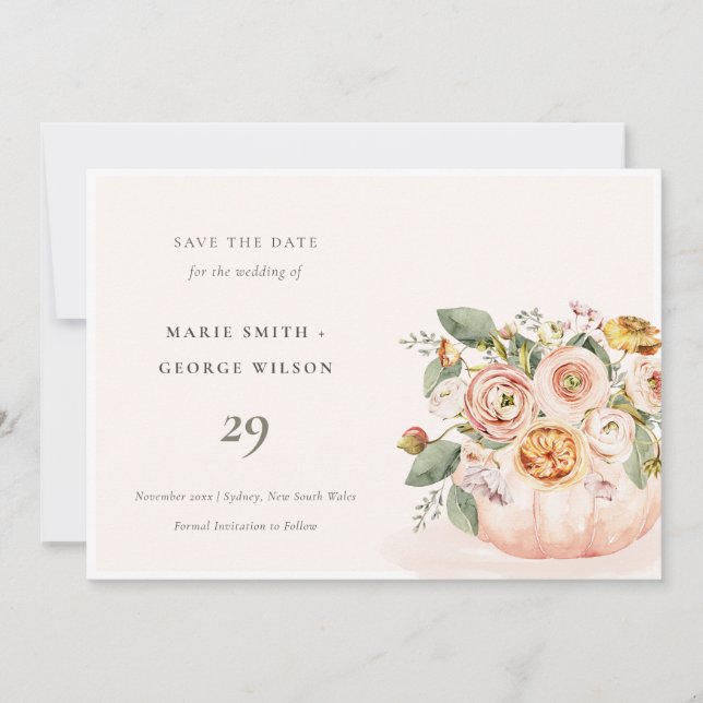 Blush Pink White Pumpkin Floral Save The Date Card (Front)
