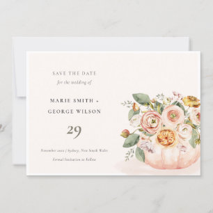 Blush Pink White Pumpkin Floral Save The Date Card