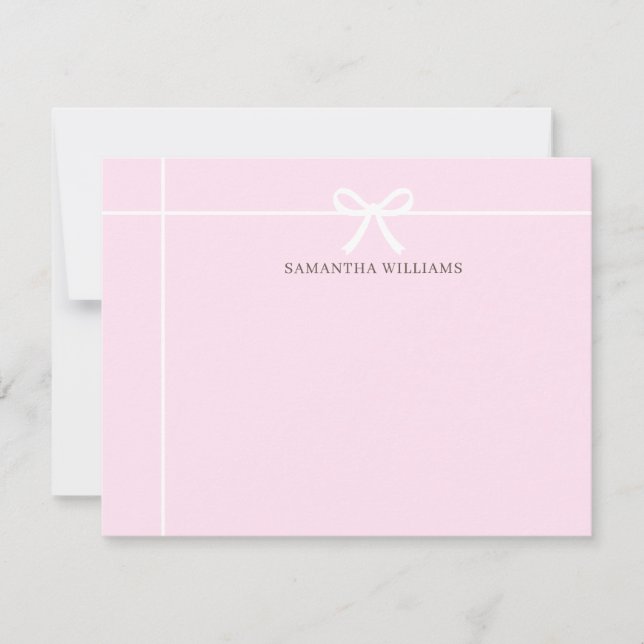 Blush Pink White Ribbon Bow Classic Elegant Simple Card (Front)